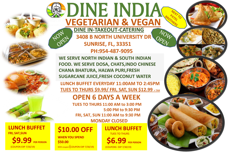 Dine India Indian Restaurant in South Florida