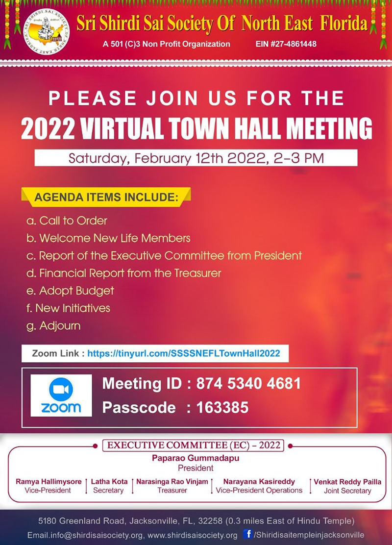 2022 Virtual Town Hall Meeting by Sri Shirdi Sai Society