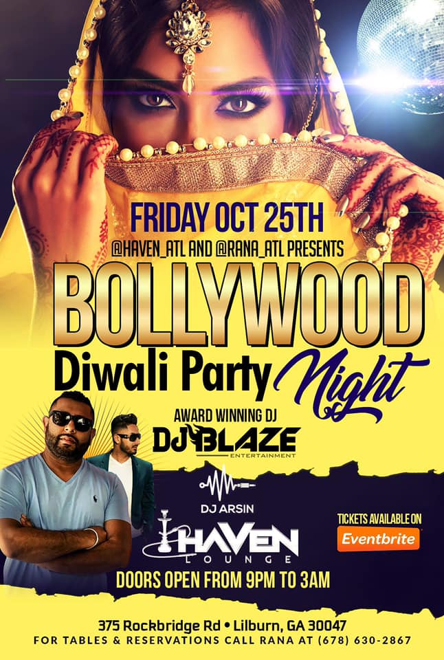 Bollywood Diwali Party Night in Lilburn Hosted By Haven Atl and Rana Atl