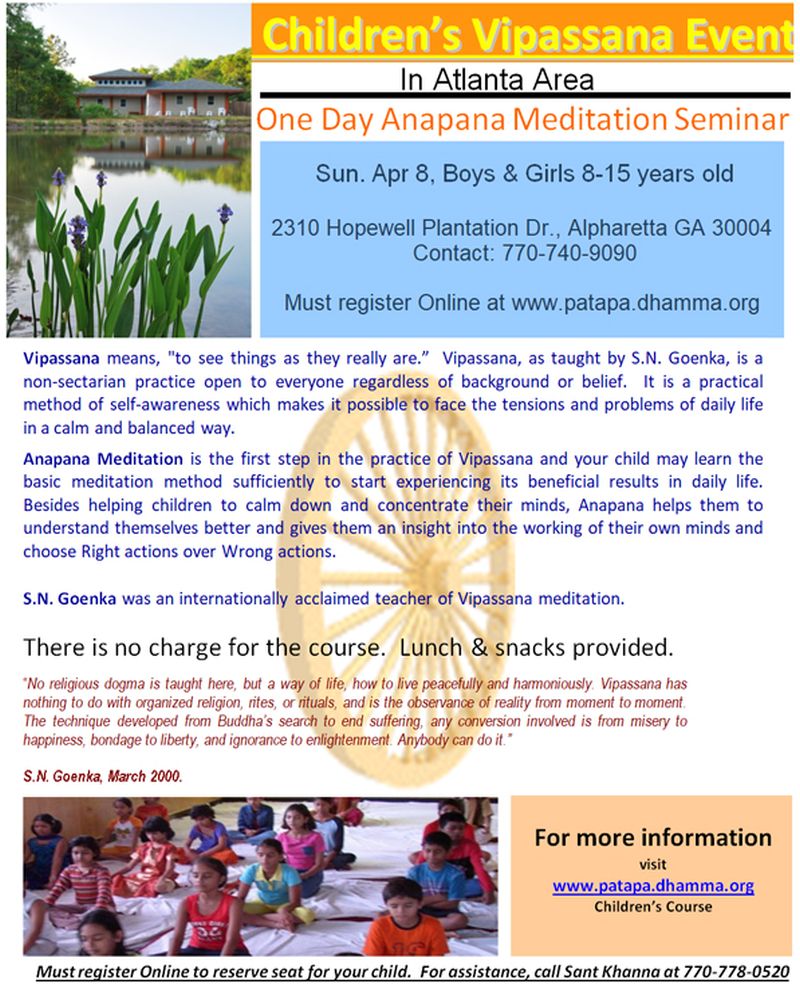 Children's Vipassana Course - Anapana Meditation Seminar