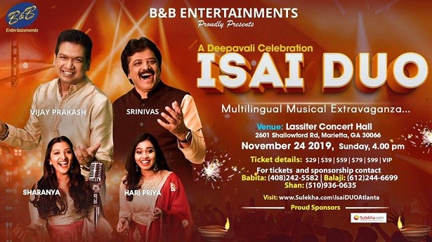 ISAI DUO - A Musical Deepavali Celebration in Atlanta Hosted by B&B Entertainments