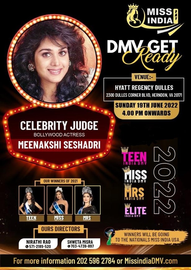 Miss India DMV 2022 with celebrity Meenakshi Seshadri