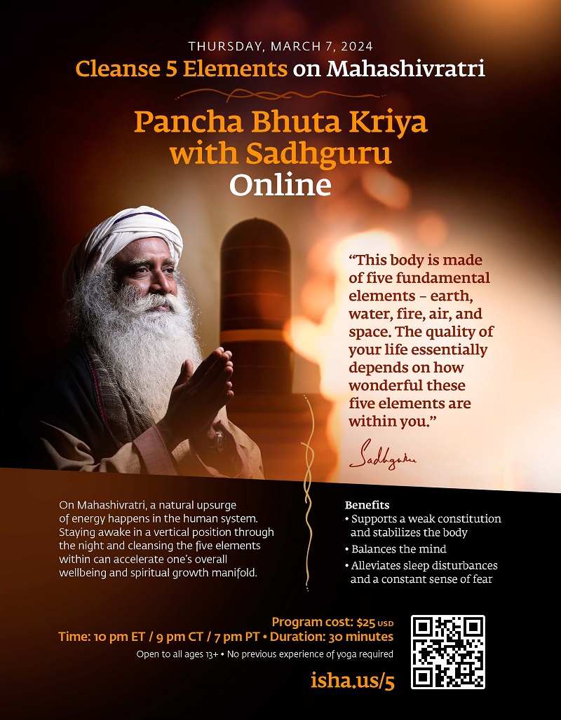 Pancha Bhuta Kriya with Sadhguru on Mahashivratri - March 7 2024