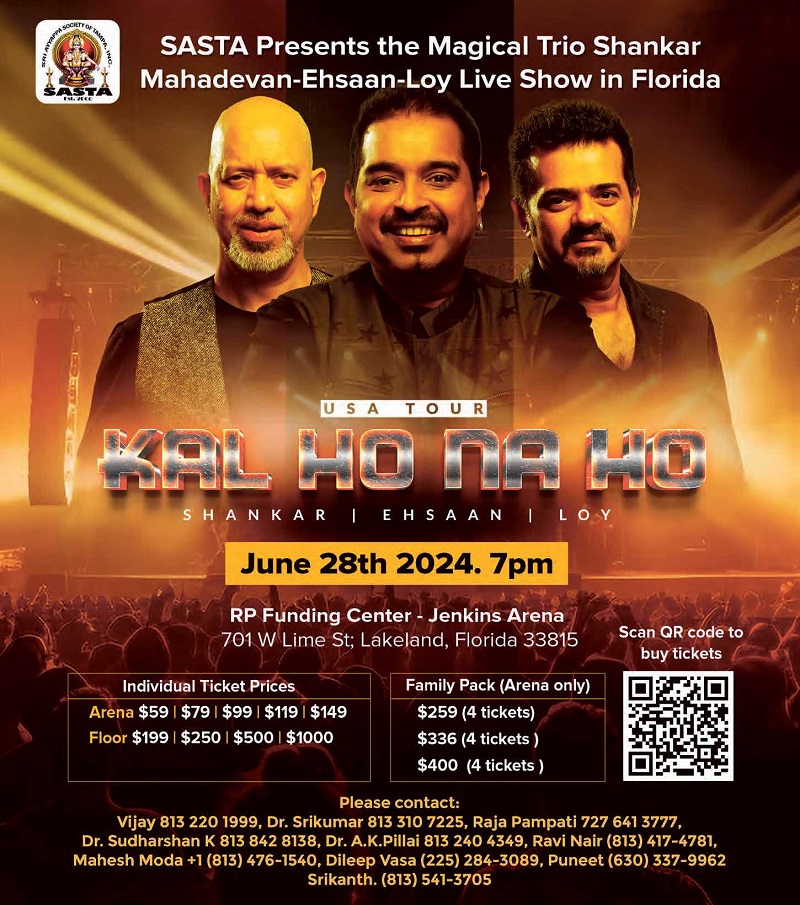 Sasta Presents the Magical Trio Shankar Mahadevan-Ehsaan-Loy Live Show in Florida