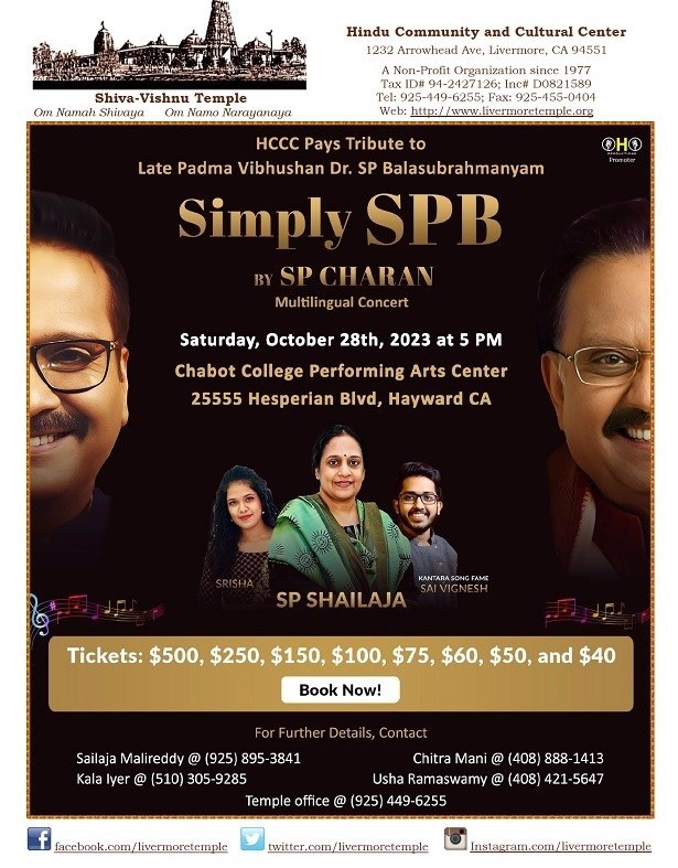 Simply SPB A Tribute BY SP CHARAN in Hayward 2023