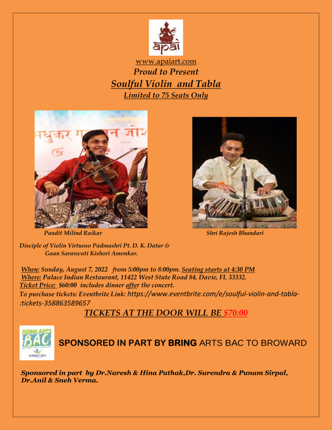 Soulful Violin and Tabla featuring Pandit Milind Raikar and Rajesh Bhandari