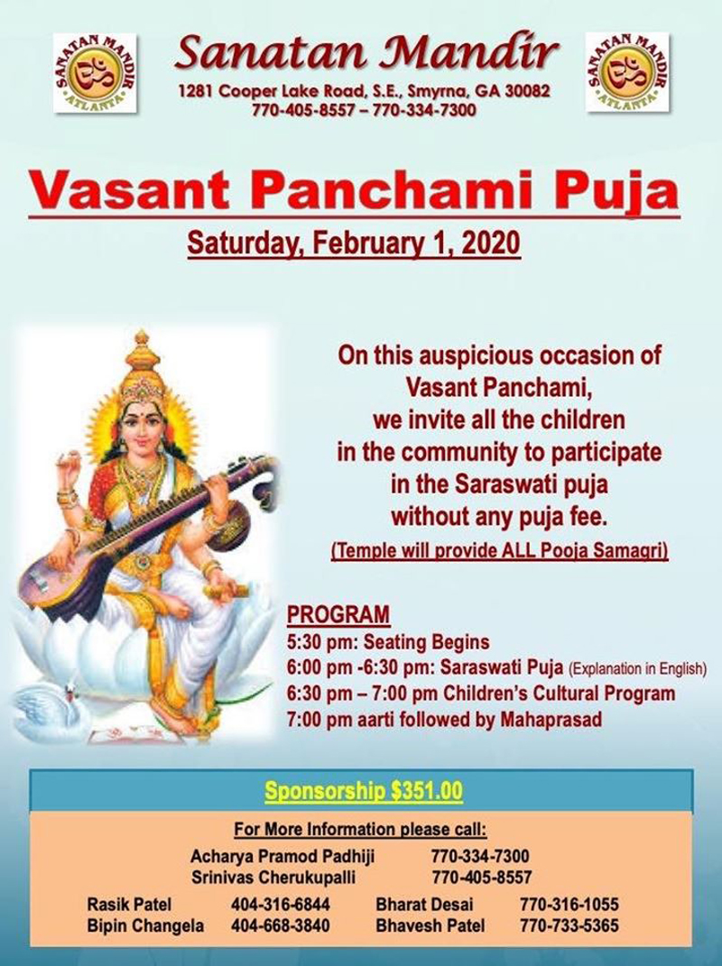 Vasant Panchami Puja - Saraswati Puja in Smyrna