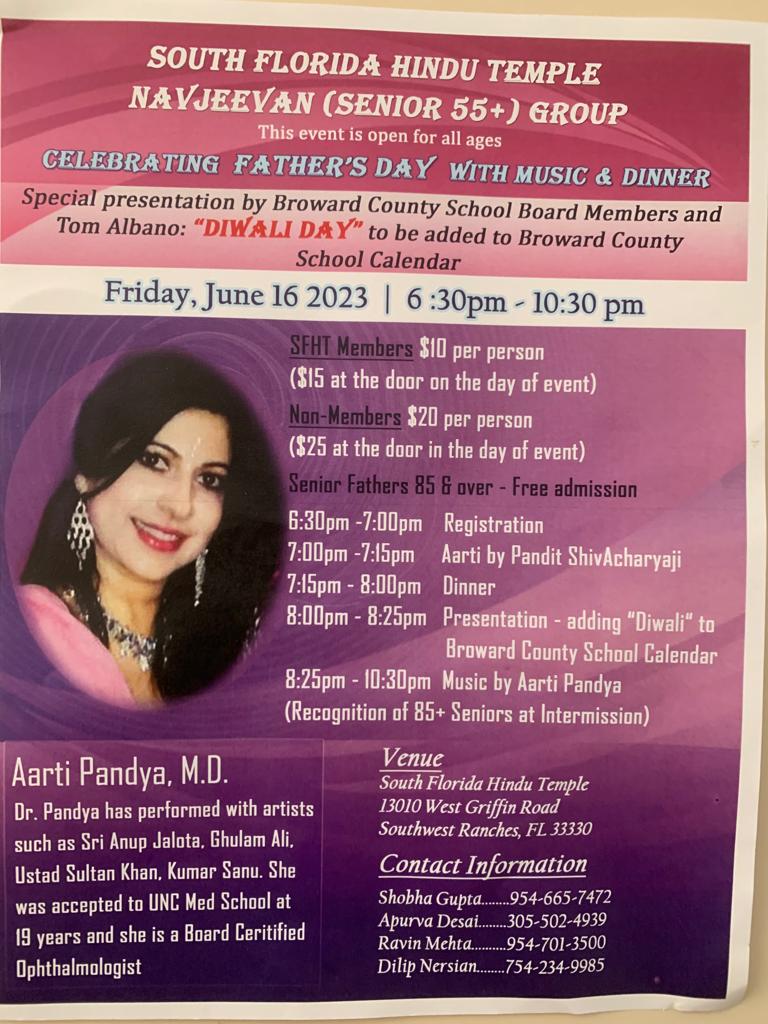 Navjeevan (Senior 55+) Celebrating Fathers Day with Music & Dinner