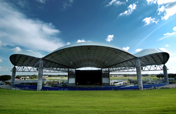 Ford Amphitheatre at the Florida State Fairgrounds Wednesday July 14, 2004. July 23 marks the first concert in the brand-new Ford Amphitheatre, a Christian concert featuring MercyMe and Michael W. Smith. We preview it, and just see if the venue is ready, for Brandon Times on 7/23. There's still construction trucks and things out there--we probably need an updated photo to run the day of the concert.