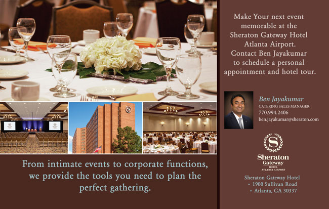 Sheraton Gateway Hotel Atlanta Airport, Ben Jayakumar, Phone: 770-994-2406, Eamil: ben.jayakumar@sheraton.com