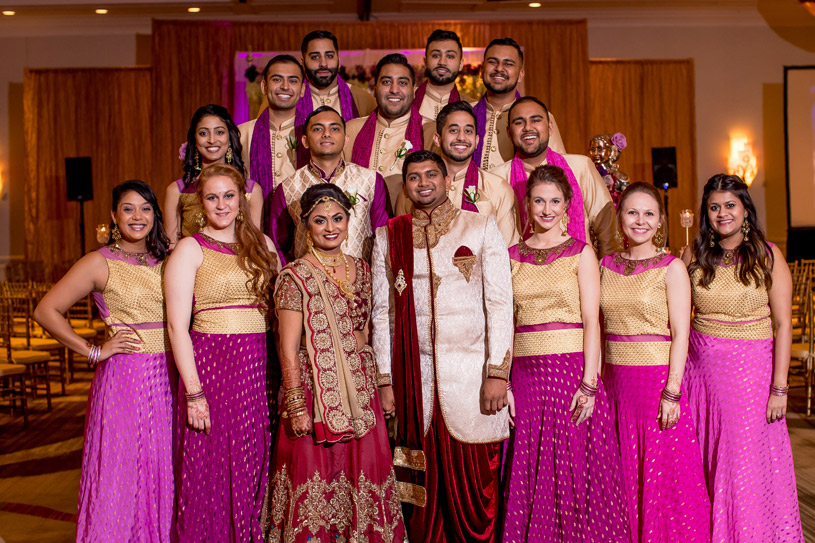 Indian Bride and Groom with Bridesmaids and Groomsmen Photography