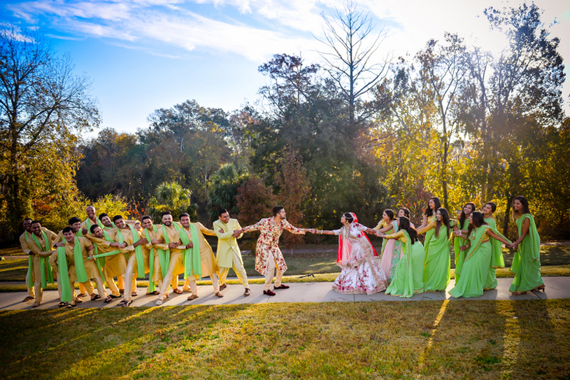 Fun moment for Indian bride and groom.