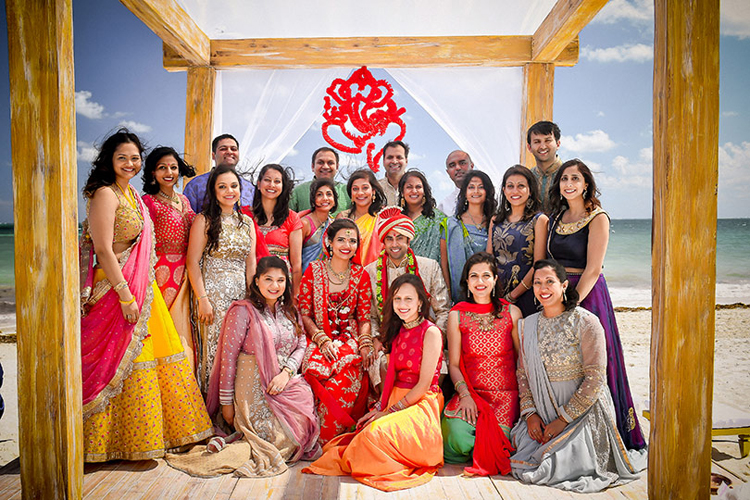 Indian Bride and Groom with Their Family