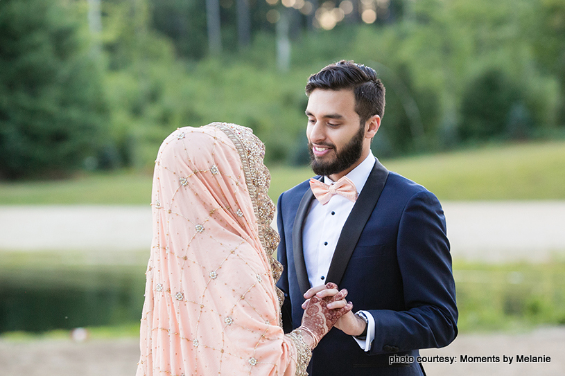 Groom and bride posing for the photoshoot