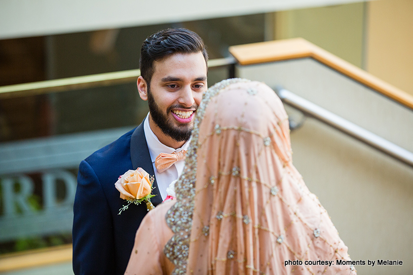 Overwhelmed Groom seeing the bride 