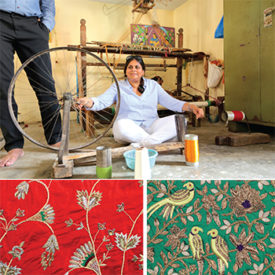 Devam’s handloom silks are then transformed into lenghas, saris, and scarves