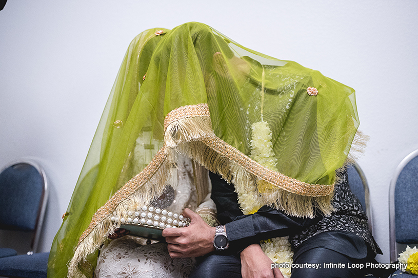 Indian Bride and Groom see each other's Reflection in water 