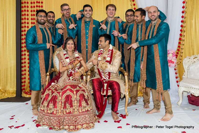 Indian Couple With the Groom's Maids