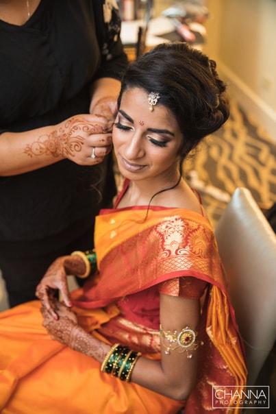 Indian bride getting ready for her wedding