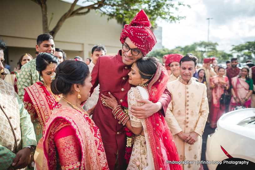 Bride greeting her brother