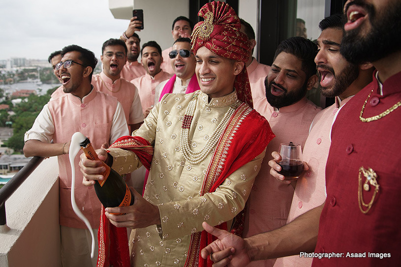 Groom with his friends enjoying at the wedding