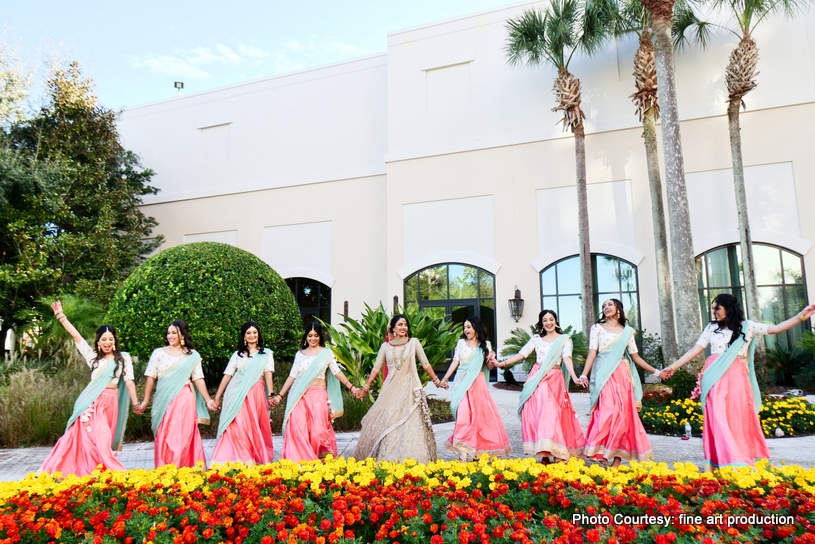 Indian Bride with Bridesmaids enjoying moment