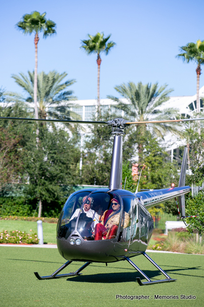 Indian Groom Riding in helicopter