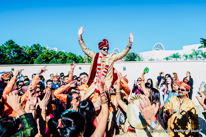 Indian Groom dancing in baraat