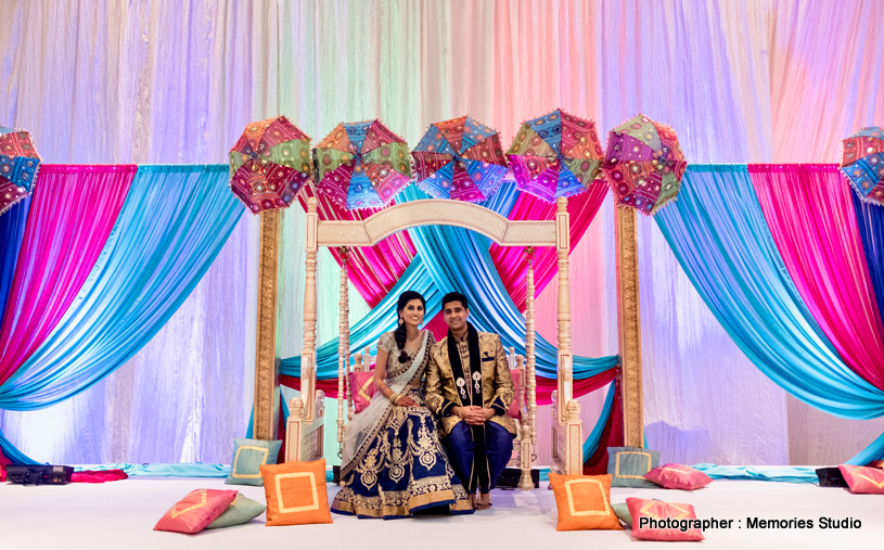 Indian Couple posing in the mandap