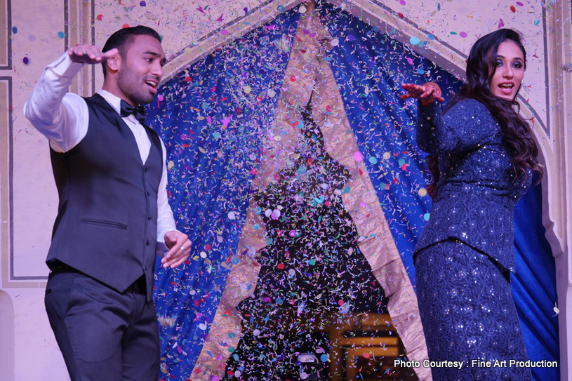 Indian couple dancing for the first time in their sangeet