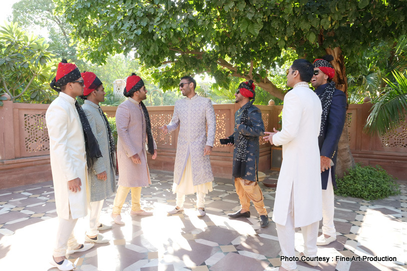 Groom having fun with friends