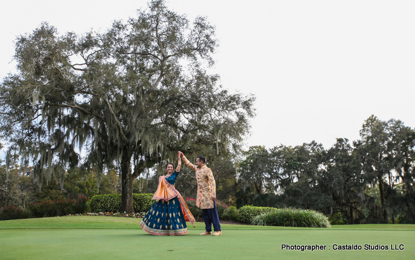 Indian Bride and Groom Possing for Outdoor Photo shoot