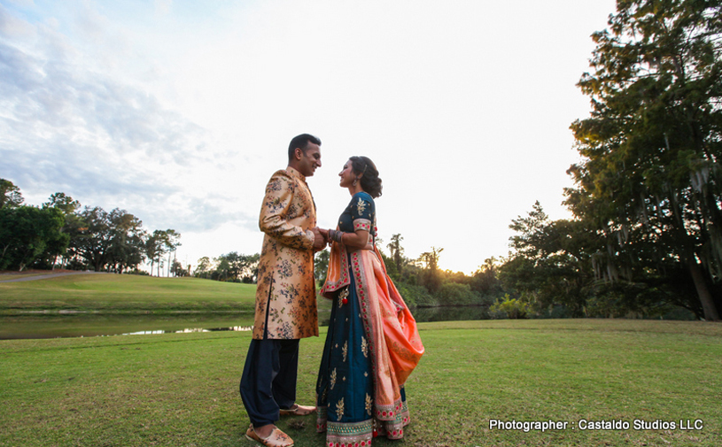 Indian Bride and Groom looking to each other