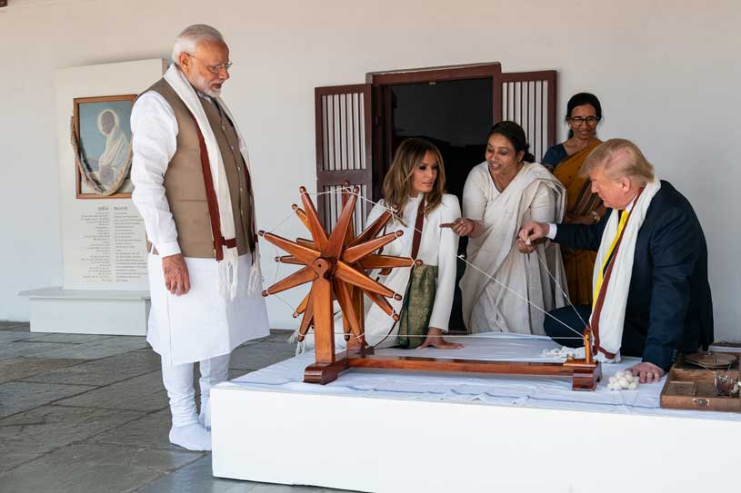 The Statesman Trump spins Mahatma Gandhi's Charkha at Sabarmati Ashram