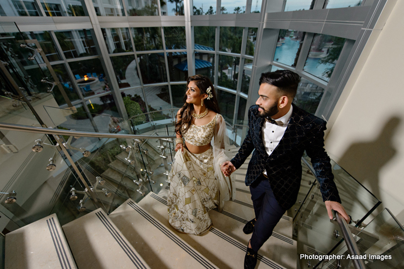 Indian bride and Groom about to take entrance in Reception hall