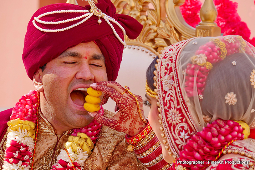 Indian Bride and groom having romantic moment