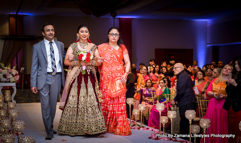 Bride arriving at the wedding reception