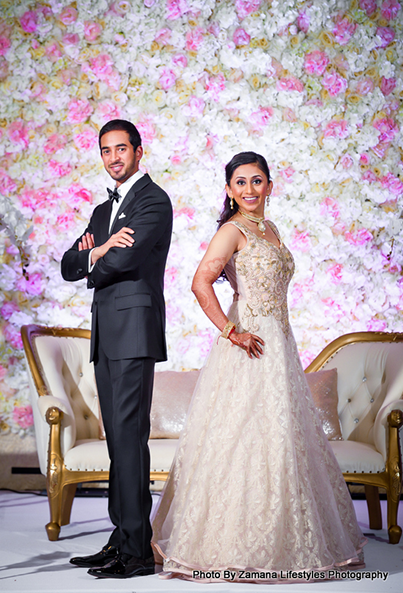 Gorgeous Indian Couple posing at the reception