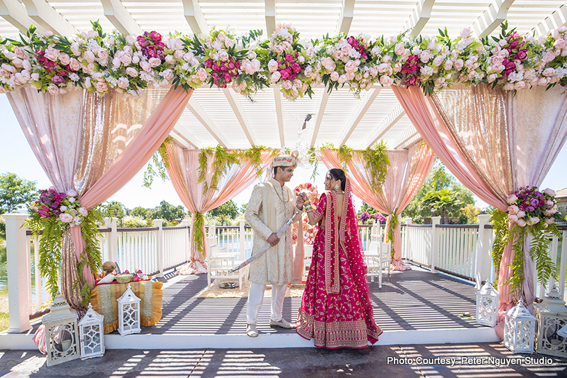 Indian Couple Posing under Wedding Chauri