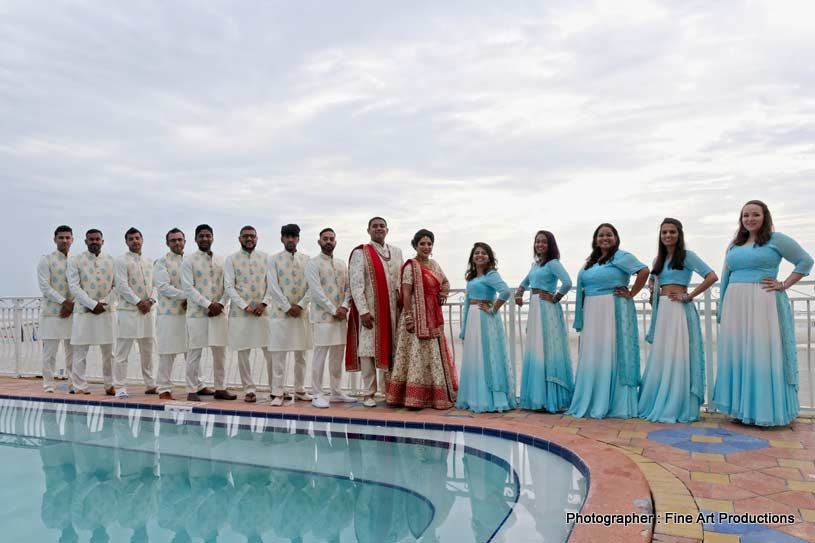 Indian Couple with bridesmaids and groomsmen