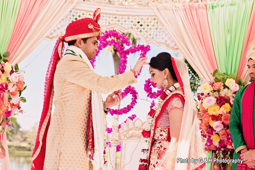 Sindoor application indian wedding ritual