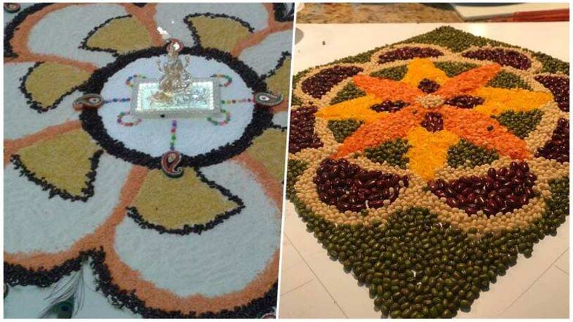 Rangoli made by grams and pulses