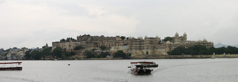 India Udaipur Palace panorama from the lake