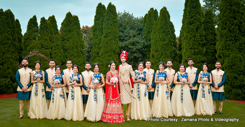 Indian Couple with groomsmen and Bridesmaids