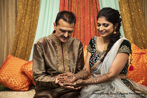 Indian Bride Showing heena art to her father