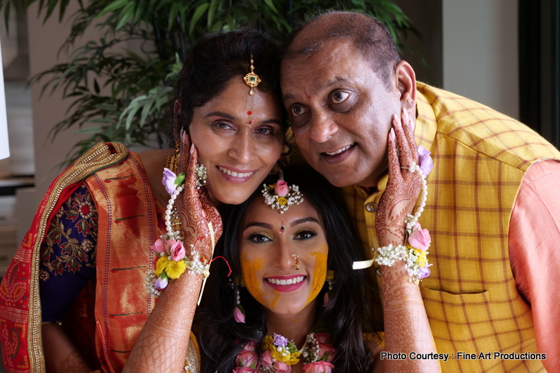 Indian Bride Showing heena art to her father