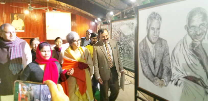 Tara Gandhi Bhattacharjee watching sketches