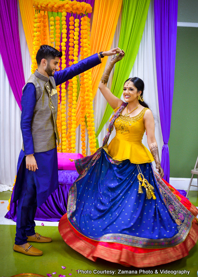 Indian Bride and Groom Performing Dance at their Sangeet Ceremony