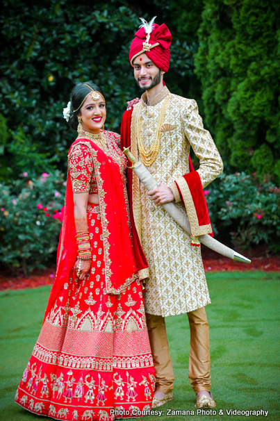 Indian Bride and Groom possing during Outdoor photoshoot