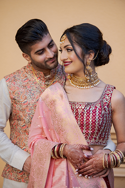 Groom looking in the bride's eyes